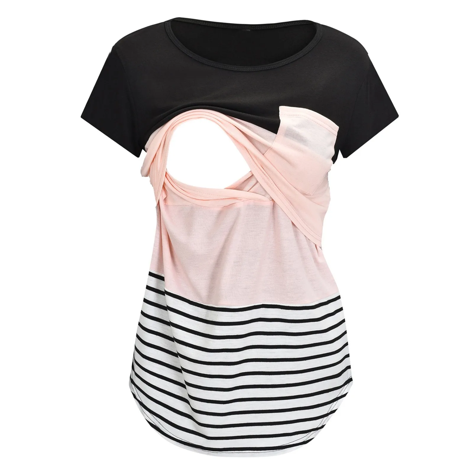 Neue Mutterschaft Kleidung Casual Tops Stillen Für Stillen T Shirt Gestreiften Druck Frauen Mutterschaft Kurzarm Mutterschaft Bluse – Detail 6