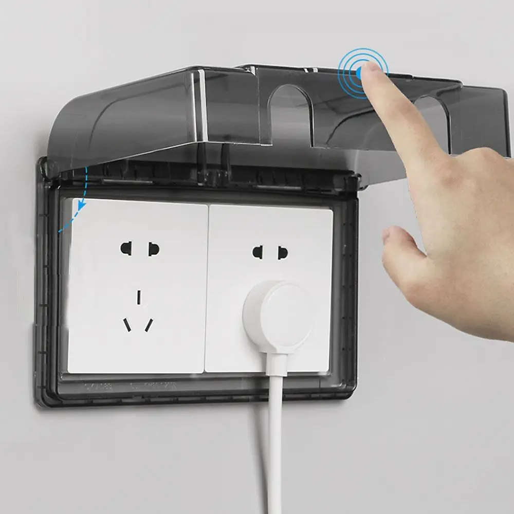 New PS Plastic Splashproof Box Self-adhesive Thickened Outlet Socket Waterproof Cover Double-position Outlet Case Indoor