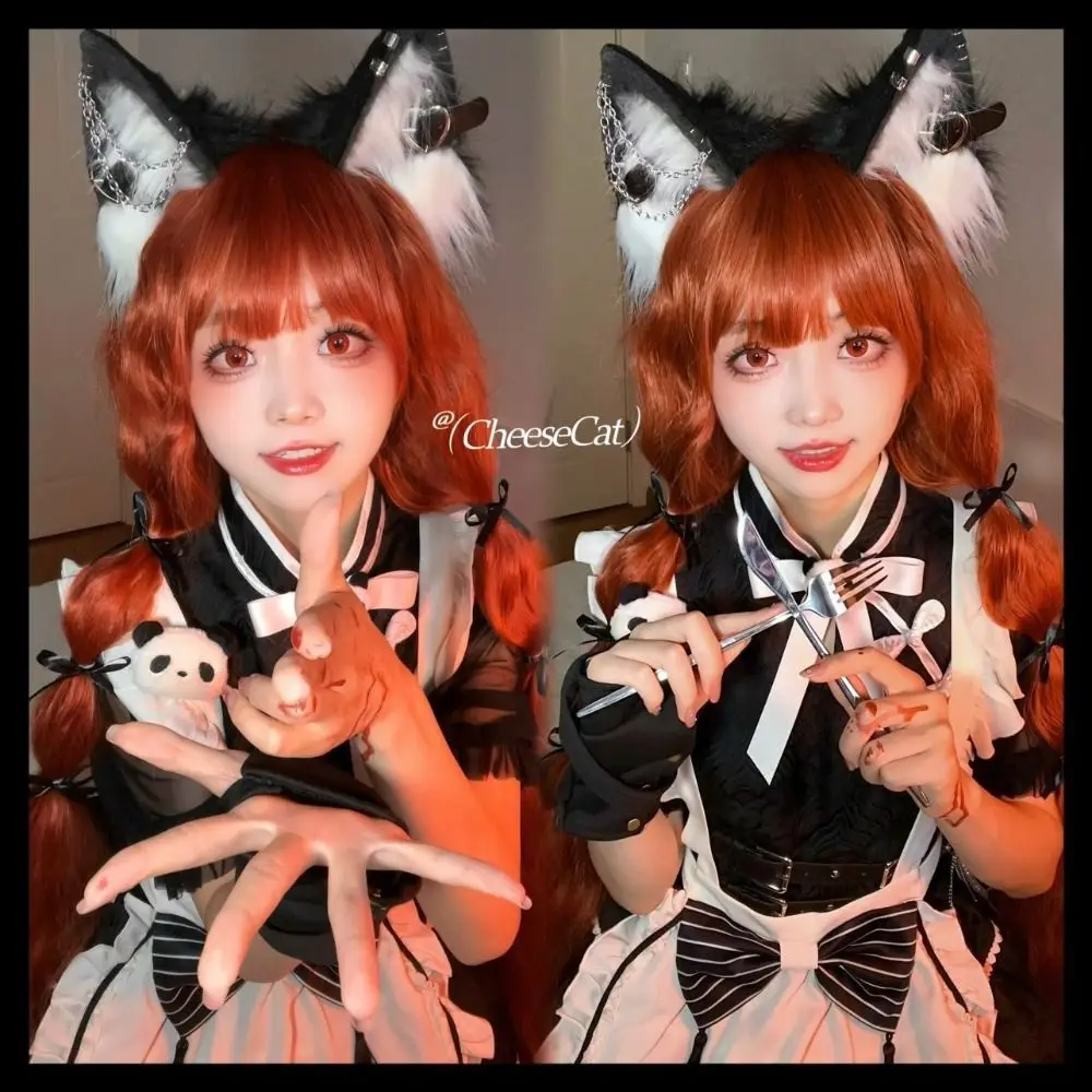 Hairpin Cat Ear Lolita Hair Band Belt with Love Pendant Plush Headband Headdress Hair Accessories Halloween Cosplay Costume