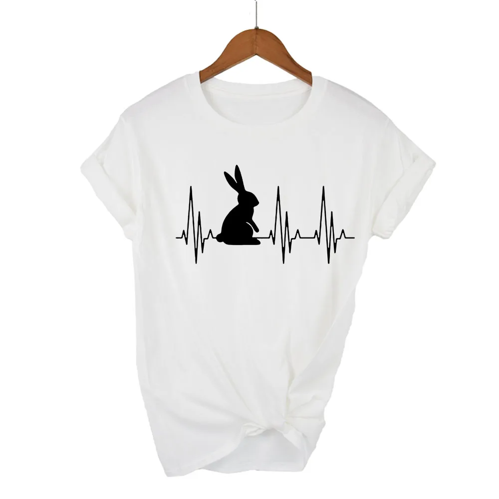 Bunny Heartbeat rabbit Print Women tshirt Cotton Casual Funny t shirt For Lady Yong Girl Top Tee Hipster Drop Ship