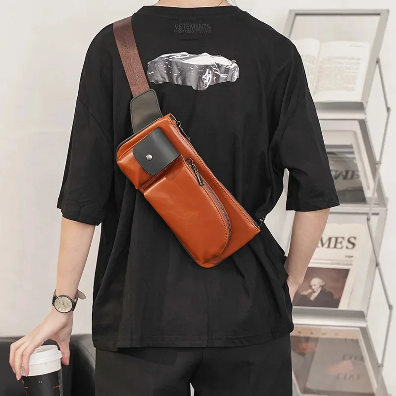 Neue multifunktion ale Herren Taille Sport Brust Pu Leder männliche Gürtel tasche Mode lässig Messenger Mann Gürtel tasche