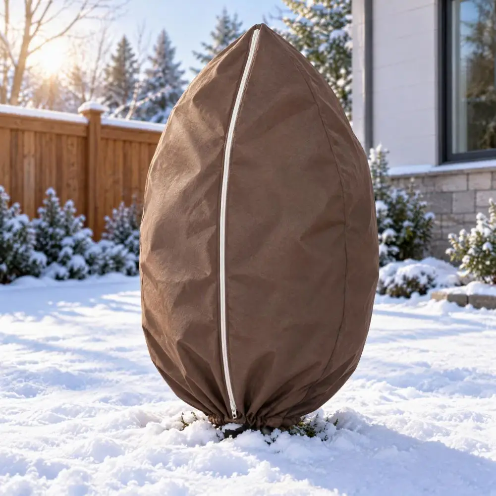 Drawstring Plant Freeze Guard Plant Freeze Protection Cover with Zipper Drawstring Non-woven Fabric Frost Blanket for Outdoor