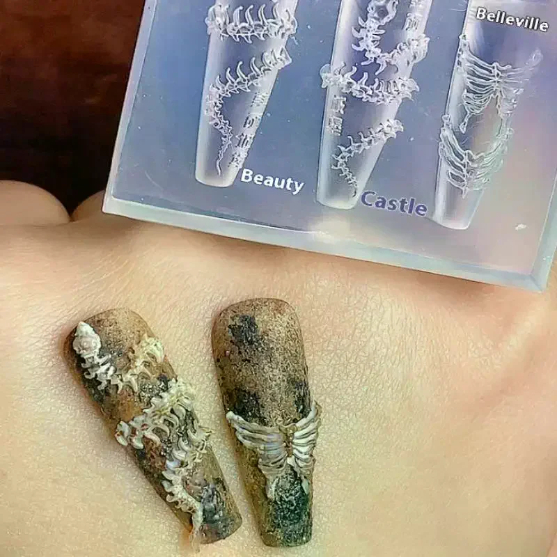 1 pçs 3d cobra osso molde decoração da arte do prego acessórios diy design silicone decorativo modelos de arte do prego molde de unhas