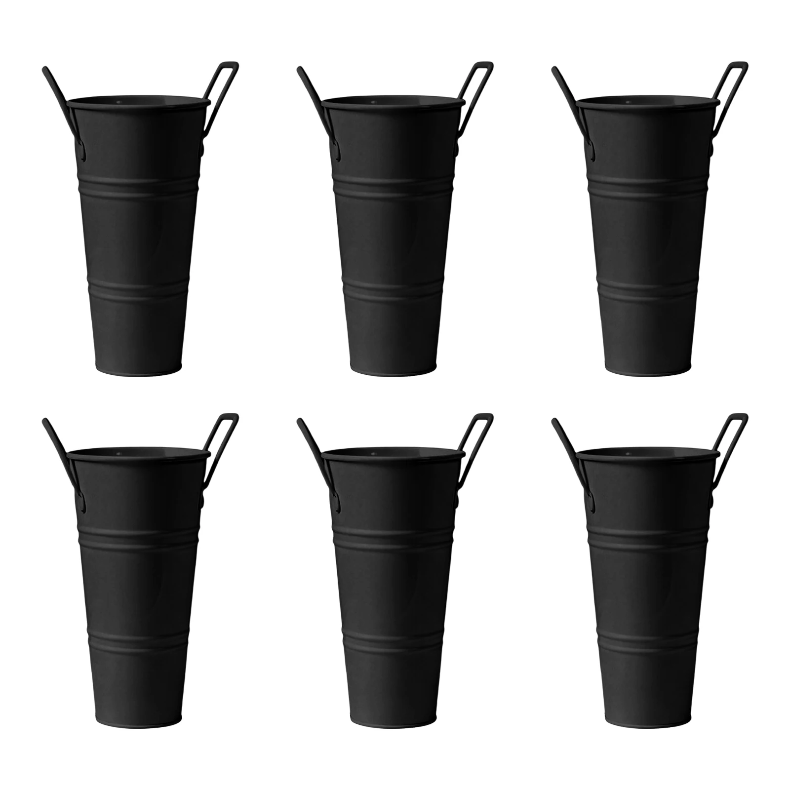 6pcs Mini High Galvanized Tin Garden Plant Flower Bucket with Handles Metal Flower Vase for Home Table Centerpiece Decor