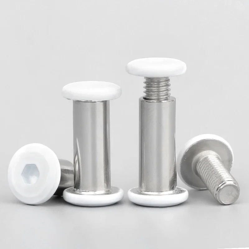 High Quality Stainless Steel Flat Round Head Hex Furniture Connector Bolts Screws And Sleeve Barrel Splint Nut White Lacquered