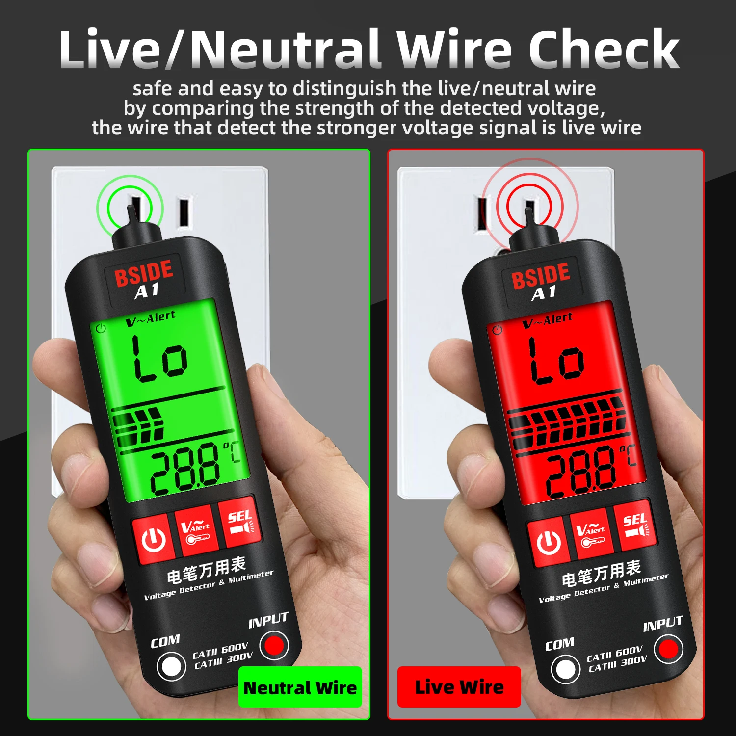 Bside a1 mini multímetro digital lcd testador detector de tensão 2000 contagens dc/ac tensão frequência resistência ncv verdadeiro rms medidor