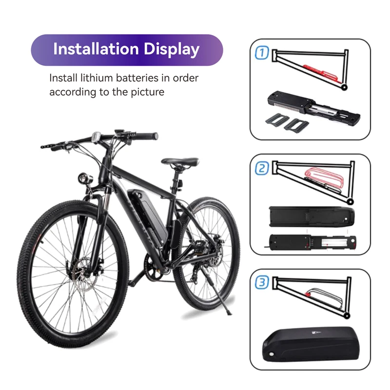 13S5P Li-ion EBike Battery 36V 48V 52V 20Ah for 500W-1000W 18650 Grade A Cells 50A BMS Bafang BBS02 BBS03 BBSHD Long Range