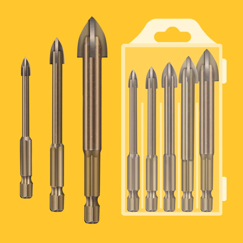 Juego de brocas universales de vidrio, cerámica, hormigón, pared, carpintería, aleación dura, Cruz triangular, broca de azulejo, abridor de agujeros eficiente