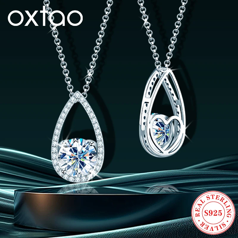 

OXTAO Women's Necklace Real 925 Silver Certified Moissanite Water Drop Pendant Necklaces 3CT 2CT 18K White Plated Fine Jewelry
