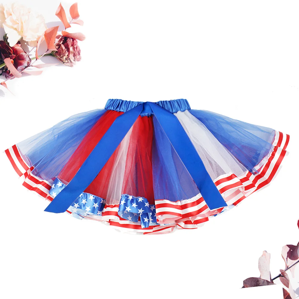 

1Pcs Printed Flag Dress Fashion Women Party Mesh Skirt Elastic Waist Independence Day Printed Women Dress Colorful Size