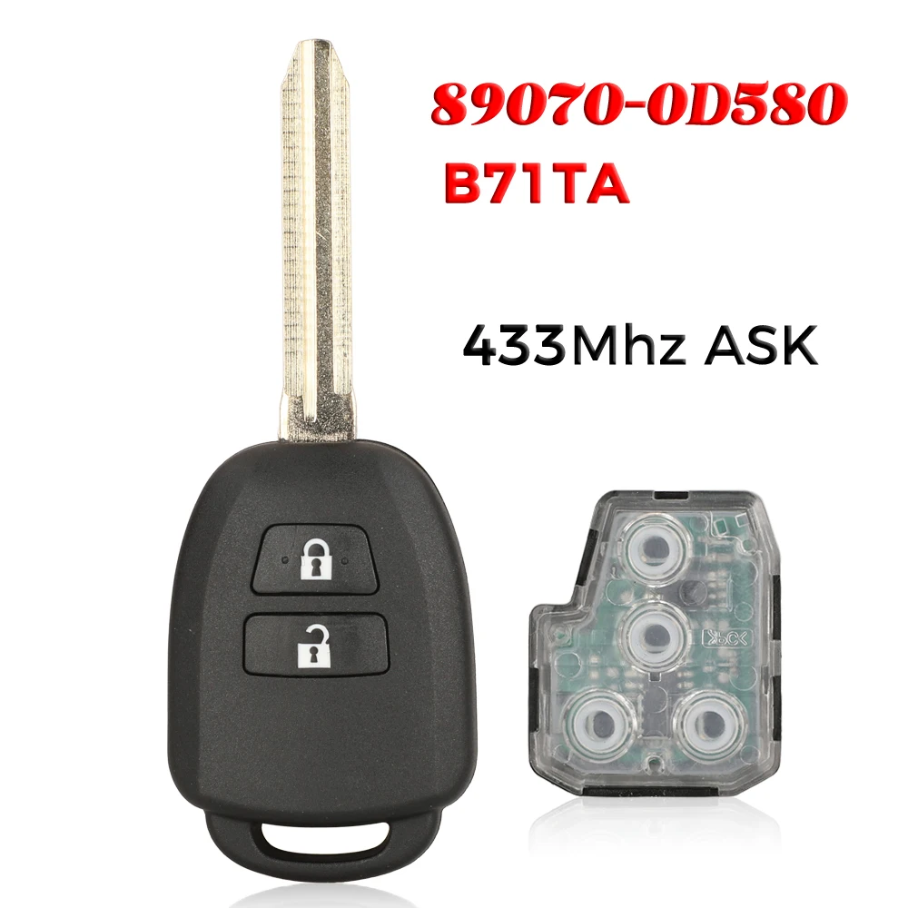 Jingyuqin B71TA 433MHz Smart-Fernbedienung Autoschlüssel für Toyota Yaris 2014-2017 Vios 2013-2016 FOB G/H Chip 89070-0D580 TOY43 Schlüsselblatt
