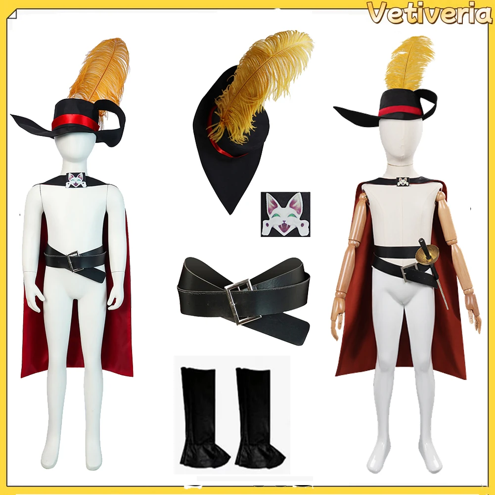 Anime dos desenhos animados gato para botas cosplay gato espadachim chapéu capa cinto sapato capa fantasia traje festa de halloween disfarce terno