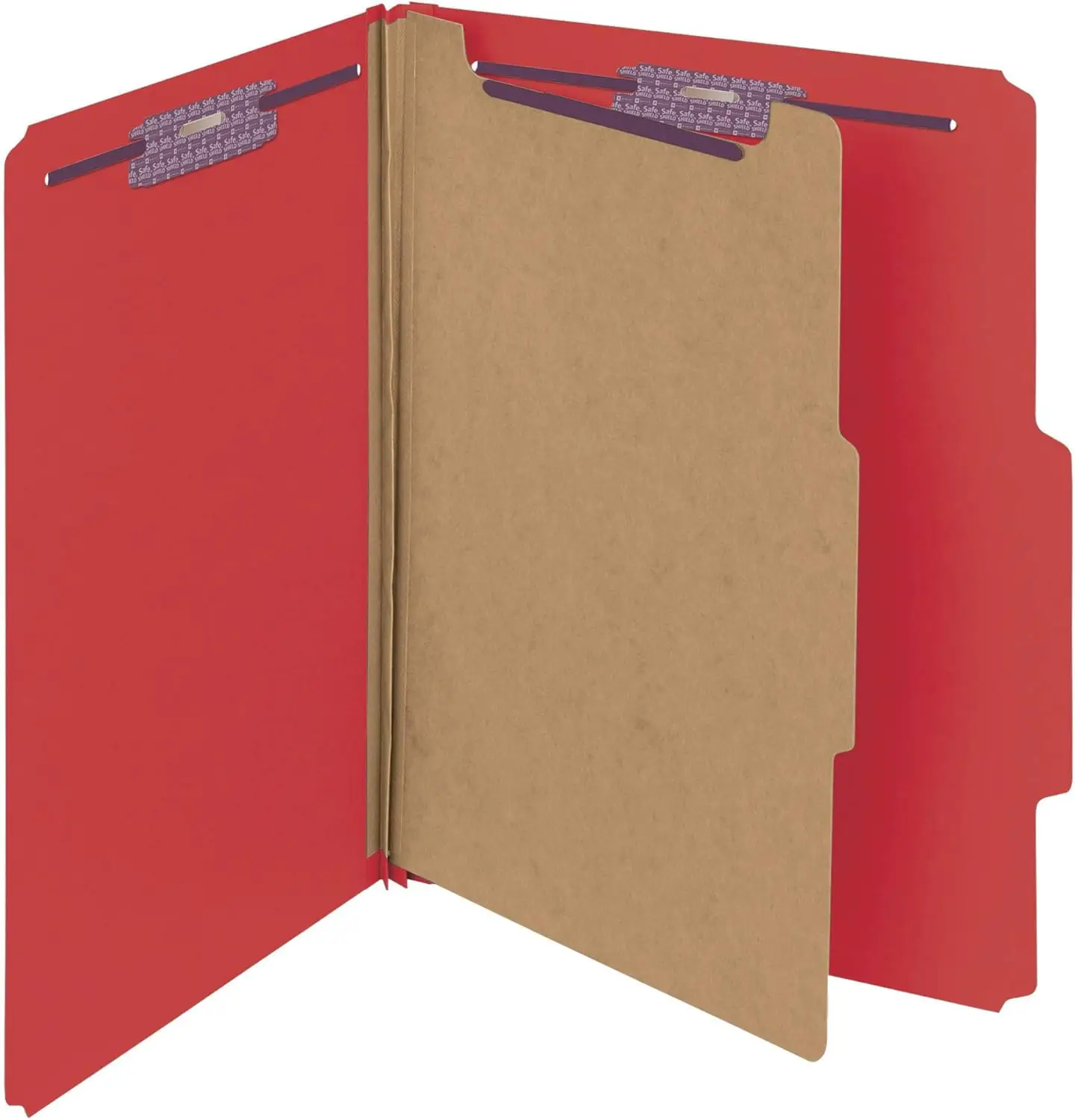 

Red Letter Size File Folders with Safe Fasteners, 1 Divider, 2" Expansion, Pack of 10