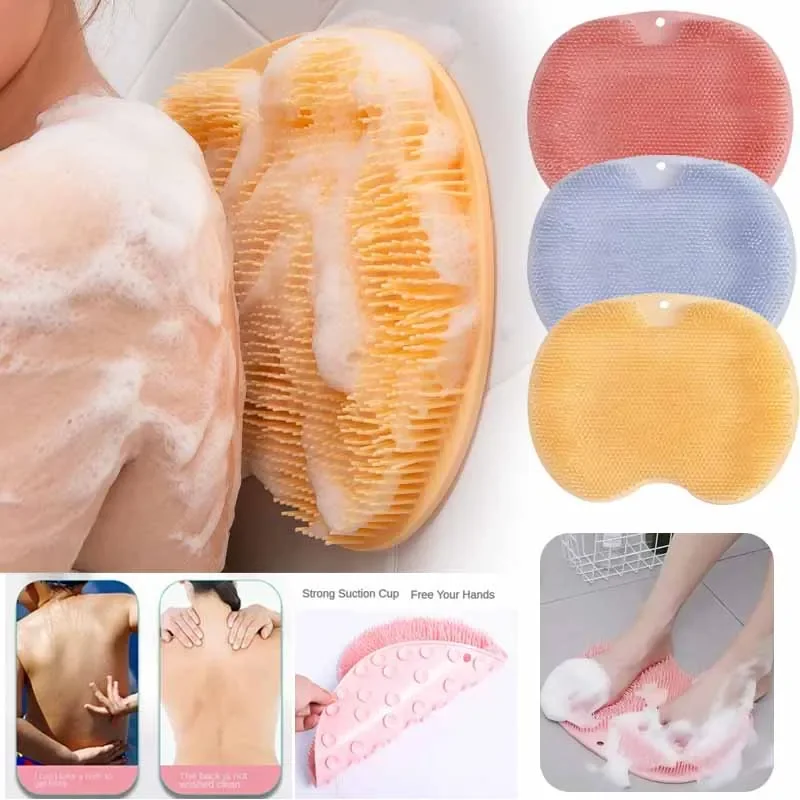 Silicone Shower Back Scraper Cleaning Brush Shower Feet Cleaner Wash Mat Multifunction Sucker Wall Mat Rub Foot Arms Body Bath