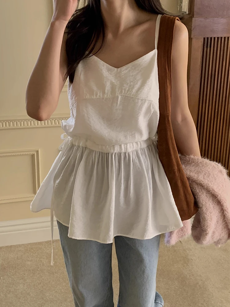 

Summer New Sle Women's Dstring Strap Vest Casual Versatile Slimming Outerwear Top Matching Polyester Fiber Long Sve