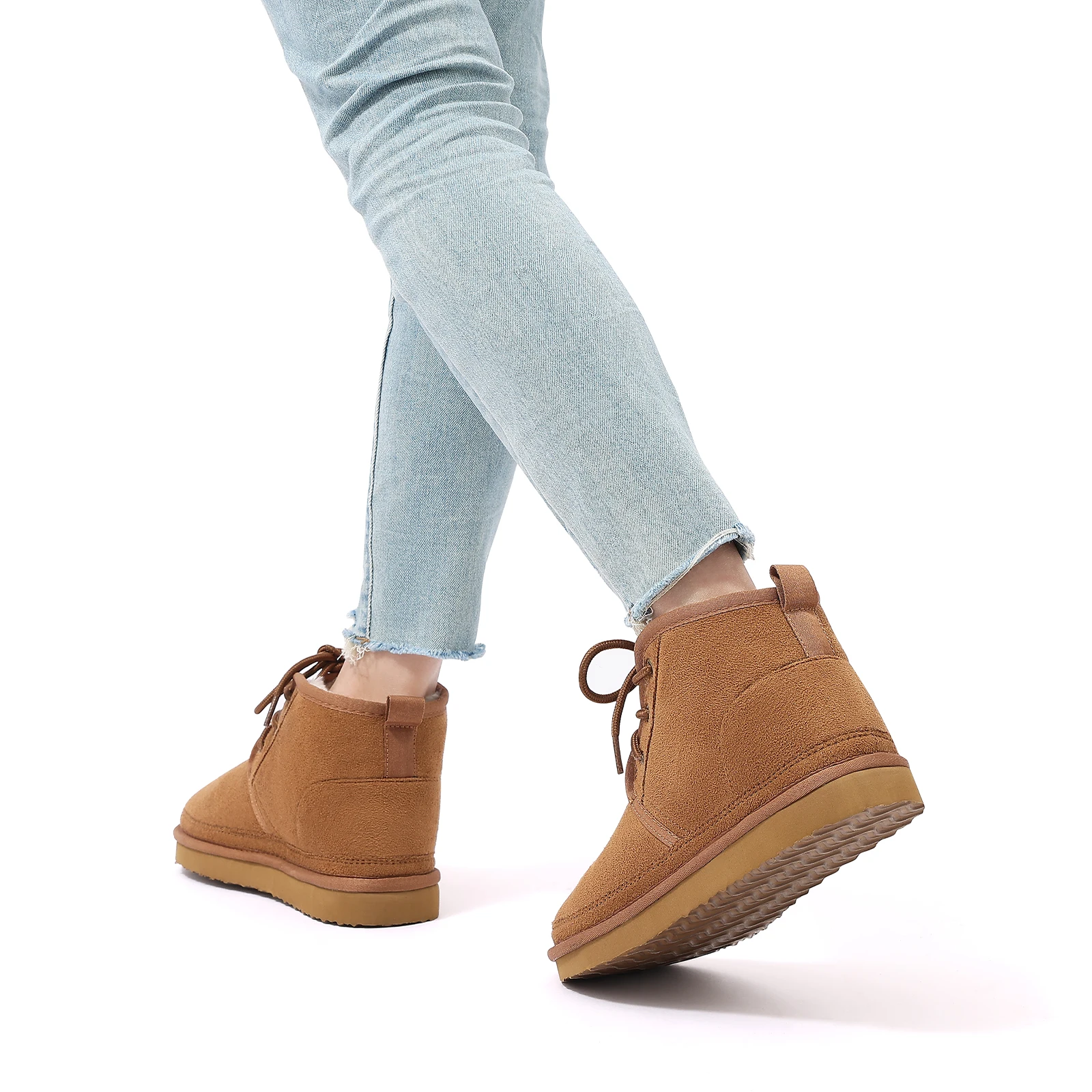Comwarm Flauschige Baumwollstiefel für Damen, rutschfeste Outdoor-Knöchelstiefel mit harter Sohle, warme, bequeme Freizeit-Winterstiefel für Damen. – Detail 4