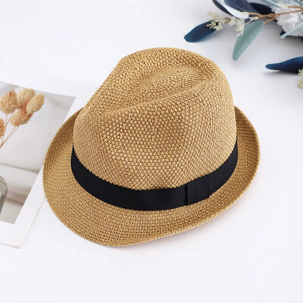 Retro Handmade Crochet Jazz Hat Summer Breathable Sun Protection Fedora Cap Elegant Wide Brim Beach Vacation Sunshade Hat