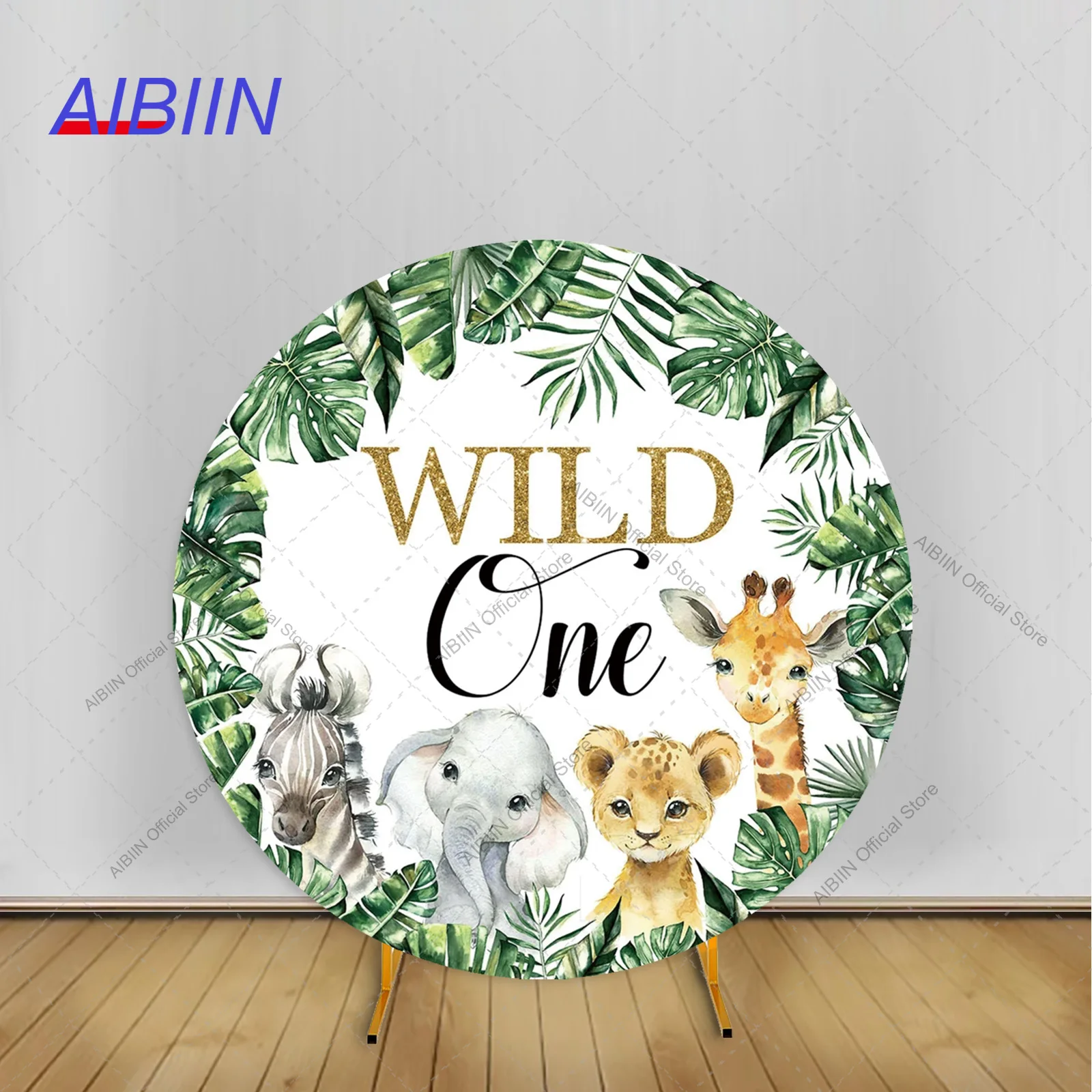 

Сафари Животные Дикий Один/Два День Рождения Круглый Фон Обложка Лев Обезьяна Зебра Слон Мальчик или Девушка Торт Украшение День Рождения