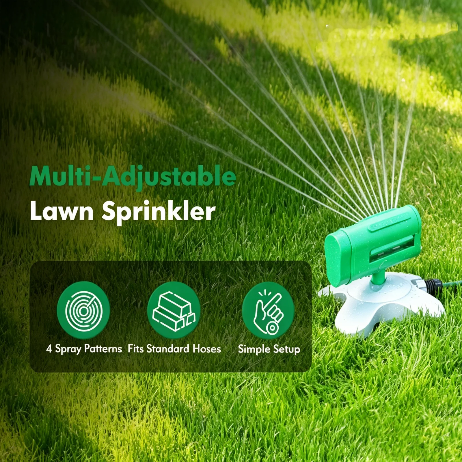 Stable Base Oscillating Sprinkler 4 Water Pattern 360Rotating Adjustable Flow 3200 sq.ft. Large Coverage Lawn&Garden Irrigation