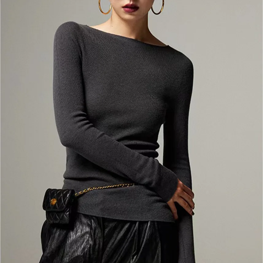 Cashmere Seamless Line Ready To Wear, Mulberry Silk One Collar Base Knitted Sweater For Women In Autumn And Winter