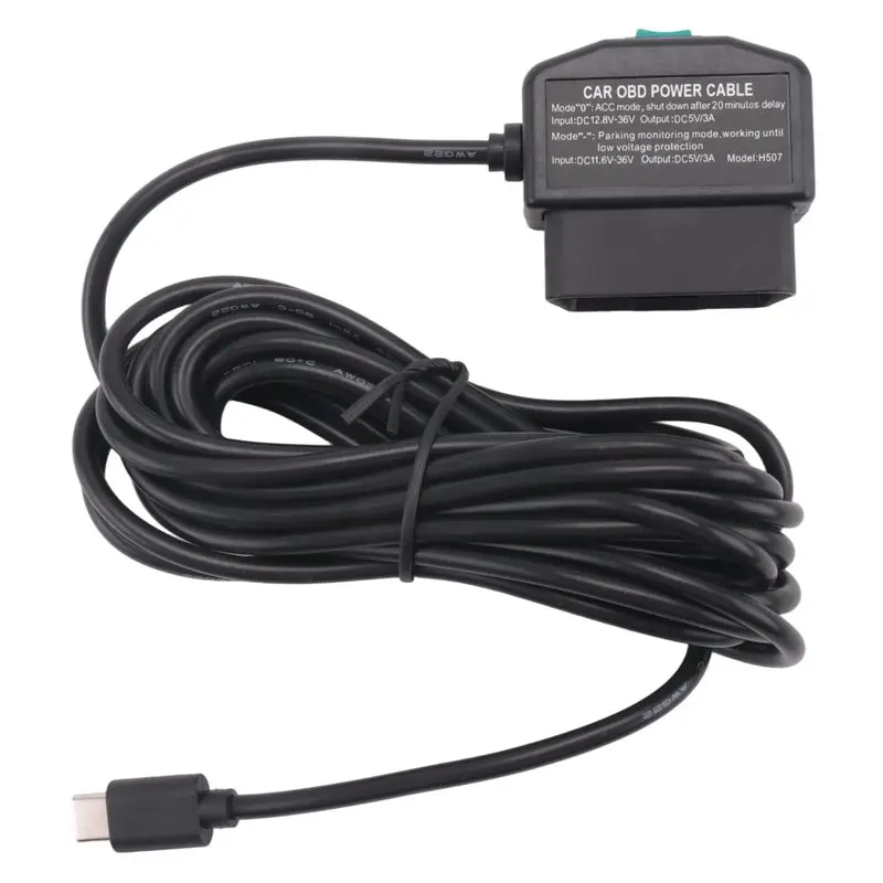 Dash Cam OBD Hardwire Set Dash Camera USB Type C Hardwire Set Kit With OBD Power Cable For Dashcam 12-24V To 5V/3A