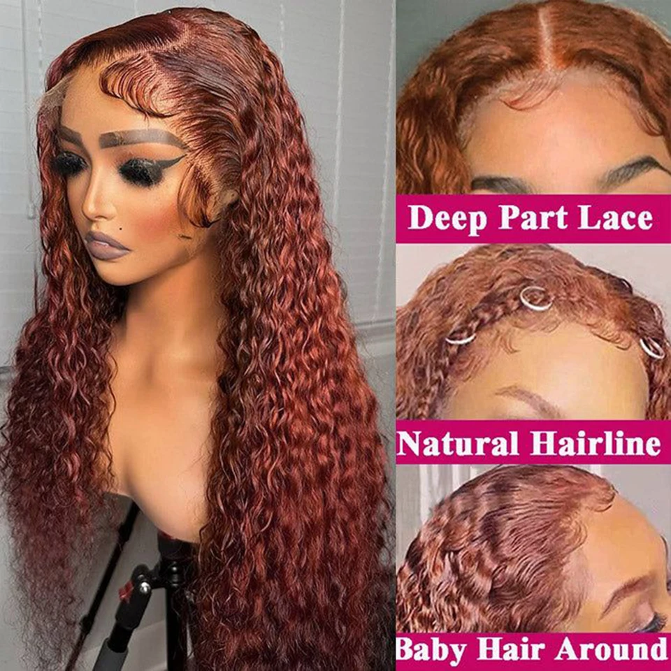 13x6 Reddish Brown Lace Front Human Hair Deep Wave Frontal Wig Raw Indian Preplucked 13x4 Hd Lace Water Wave 4x4 Closure Wigs