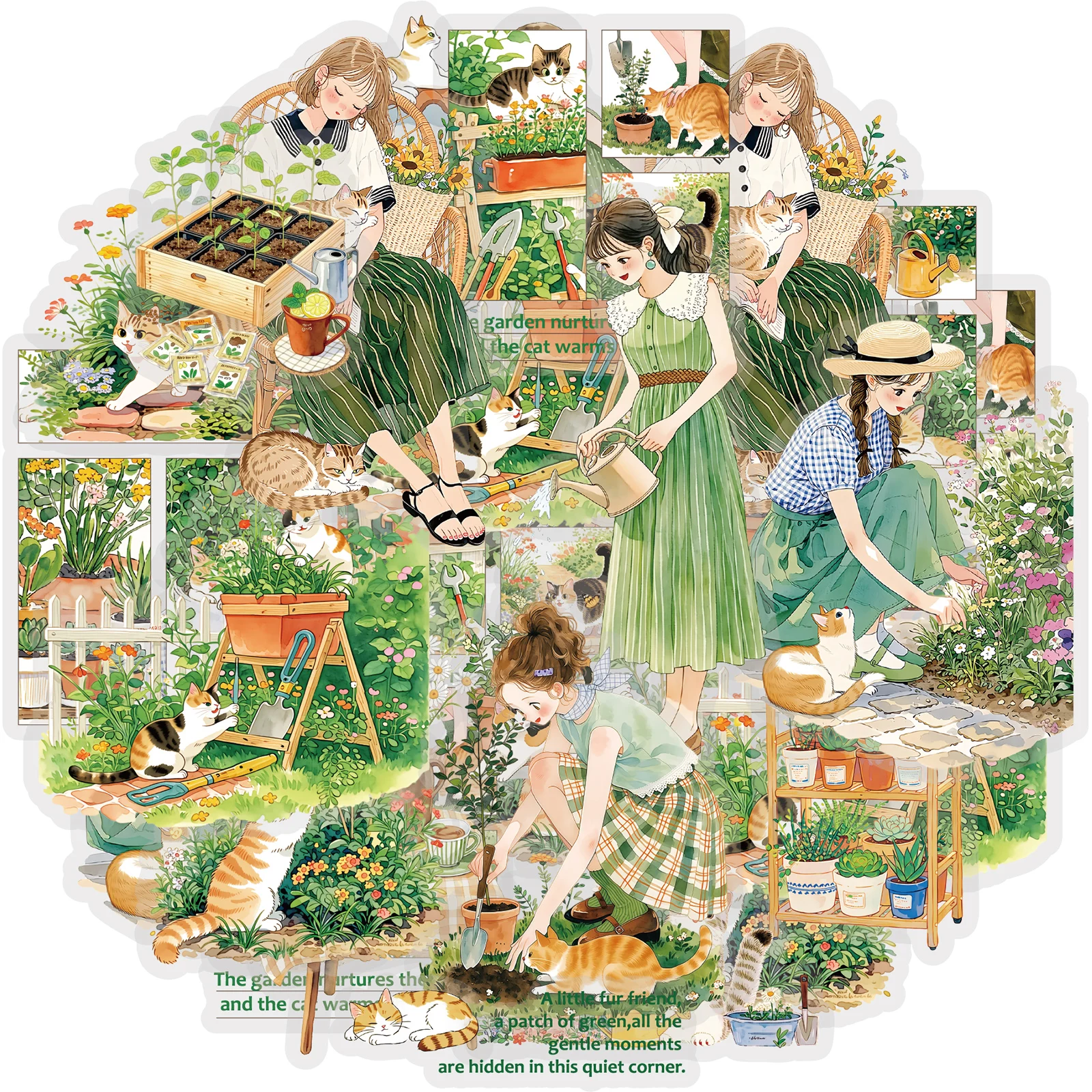 Etori Life 30Pcs Garden Girl Plant Baking Pattern Cute Cat Decorative Stickers Suitable for Laptops, Mobile Phones, Photo Albums, Handbags, Skateboards, Bicycles and Helmets, Office Decoration Supplies, Scrapbooking Supplies, Gift Paper Bags, School Supplies, Art Aesthetics, Children's Stickers, Korean Stationery, Gifts for Friends