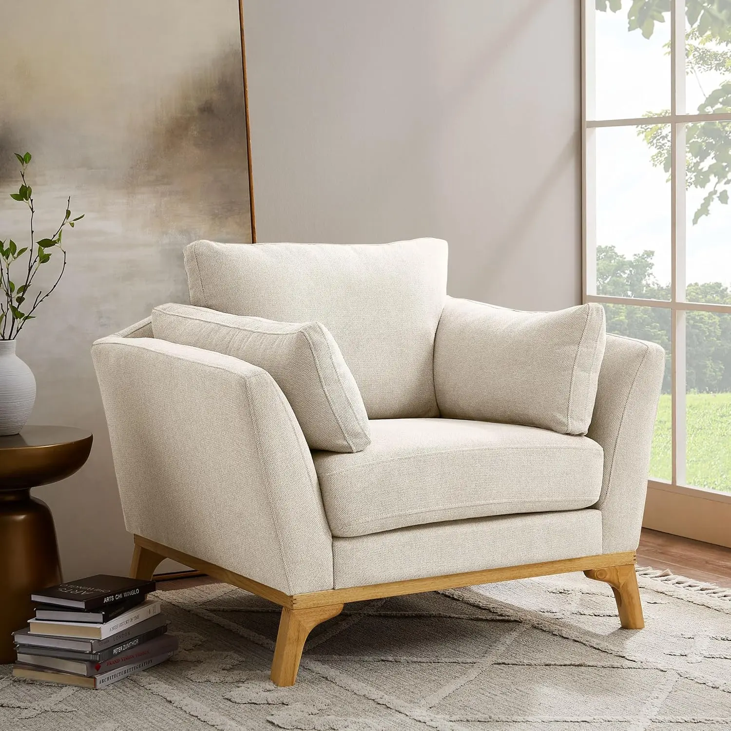 Gray Oversized Accent Chair, Wide Sofa with Thick Cushion & 2 Pillows, Easy Clean Fabric for Living Room, Customized