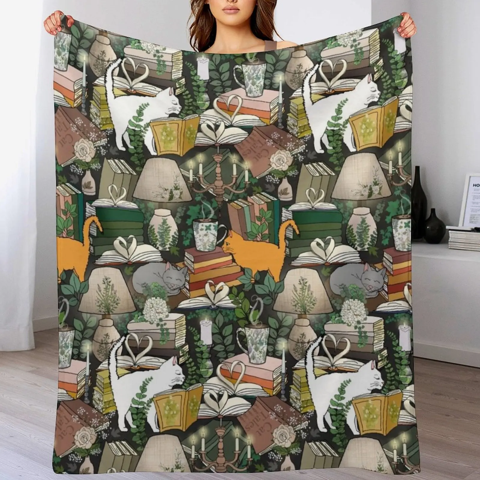 

Cozy Cat Cafe and Bookstore Throw Blanket Breathable Lightweight Blanket for Adults Kids