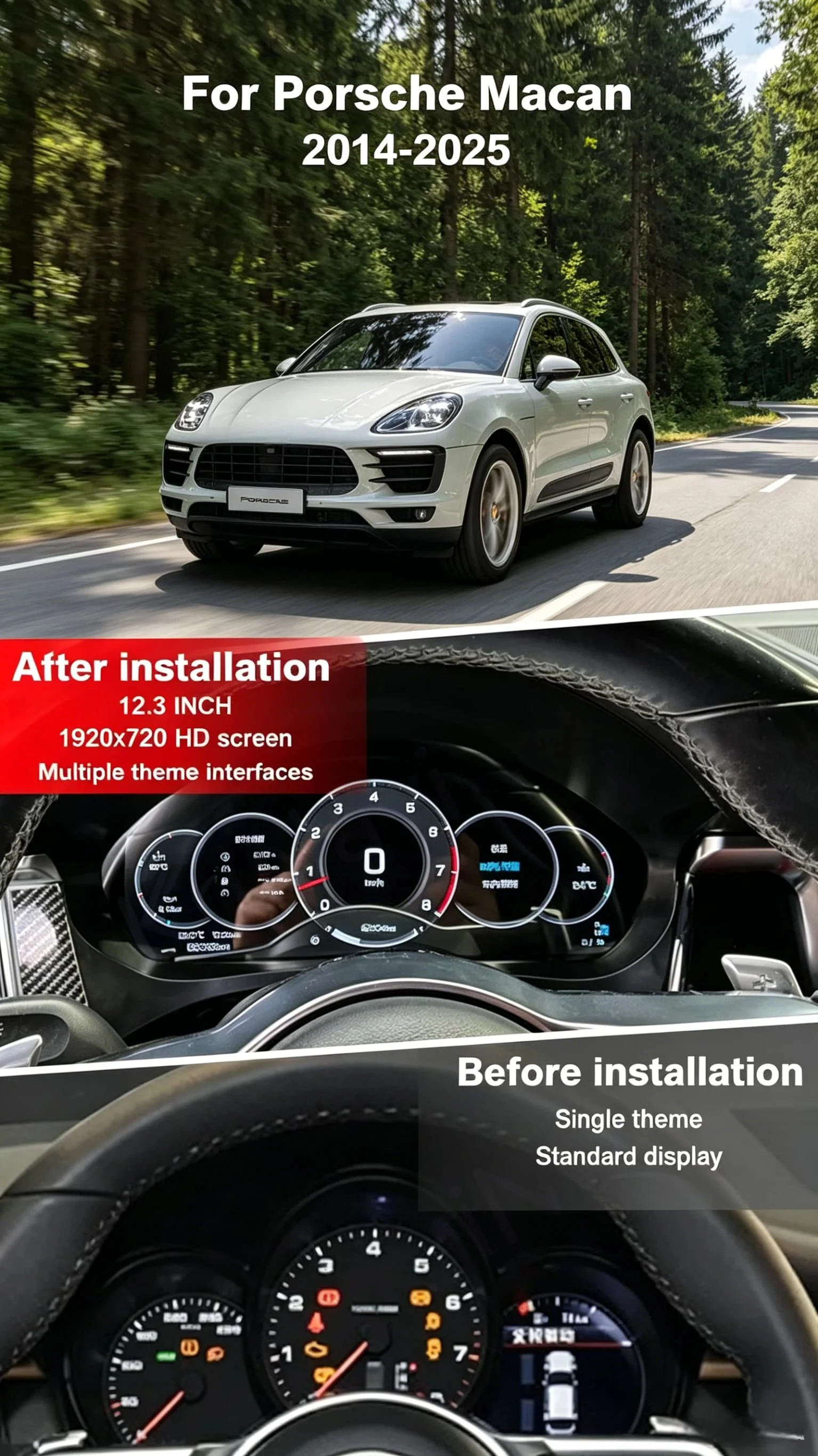 For Porsche Macan 2014-2025 10.25'' HD Digital Instrument Cluster Virtual Instrument Cockpit Dashboard Gauge Speedometer Carplay