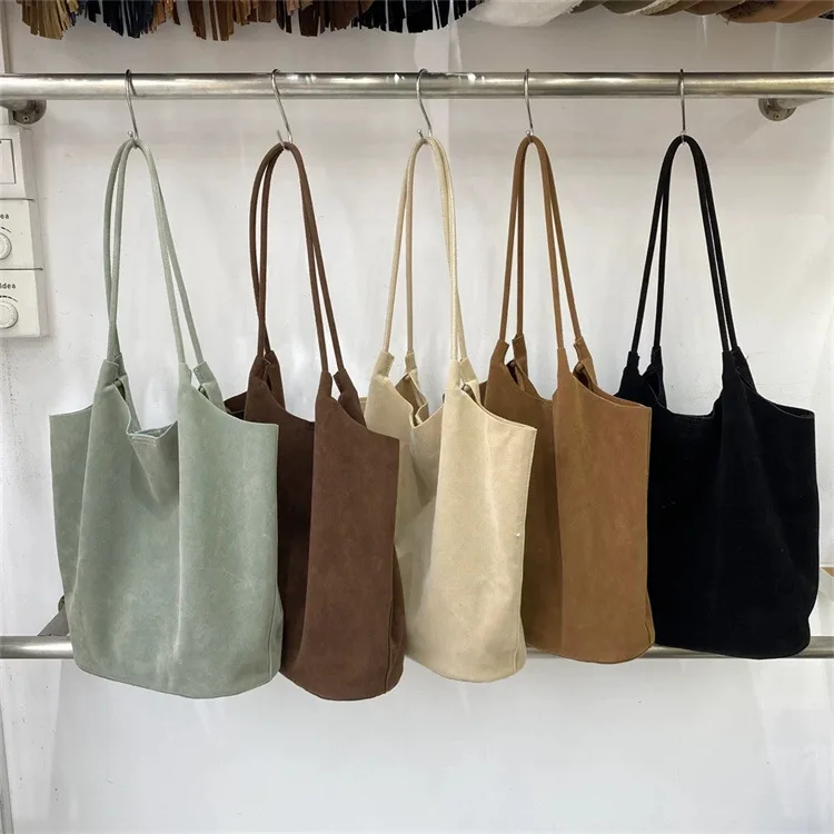 

vintage faux suede women shoulder bags large capacity tote bag retro trend autumn big shopper purses 2024