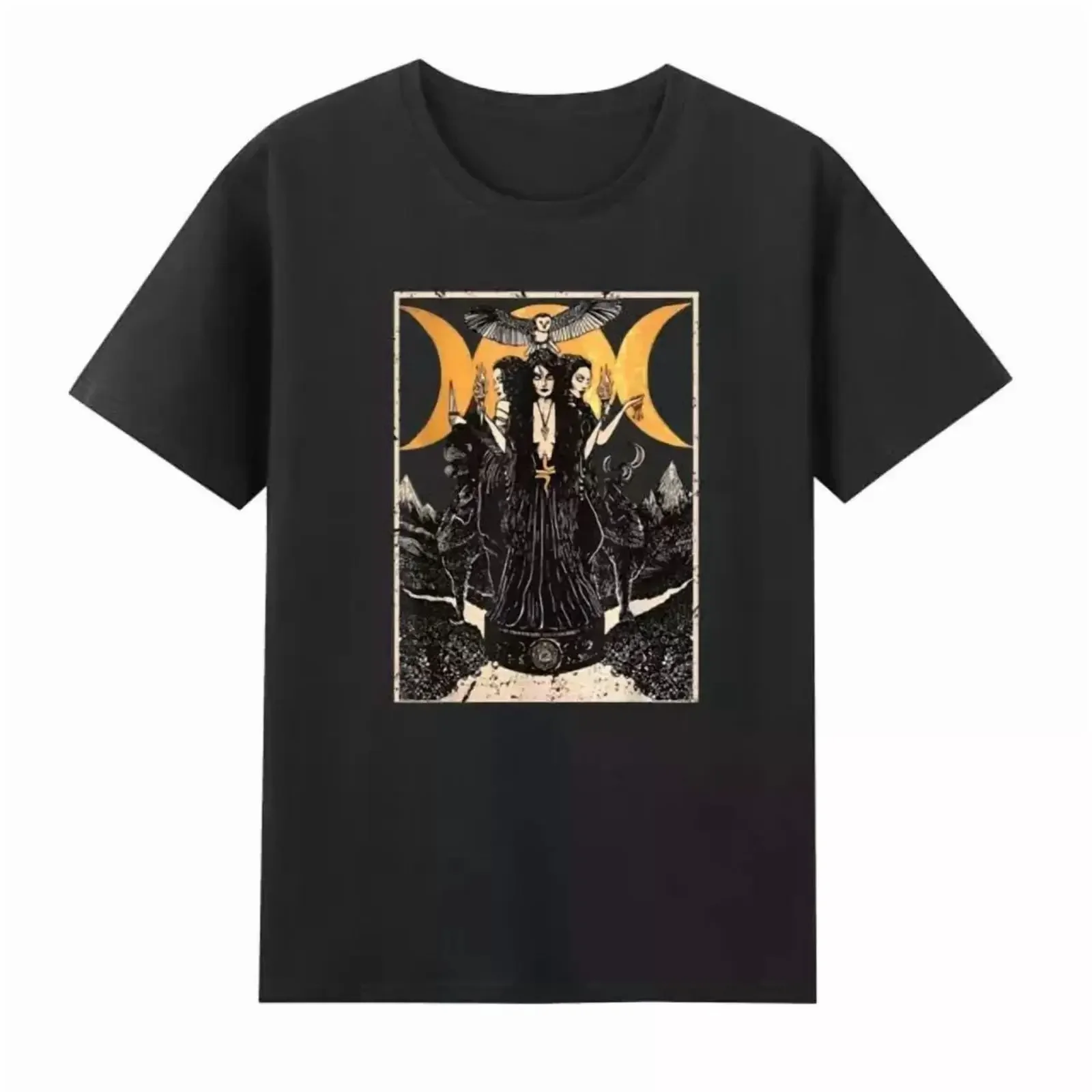 Hecate Triple Moon Goddess Wiccan Wicca Pagan Witch T Shirt vintage Washed Breathable fashion Unisex Versatile Comfortable