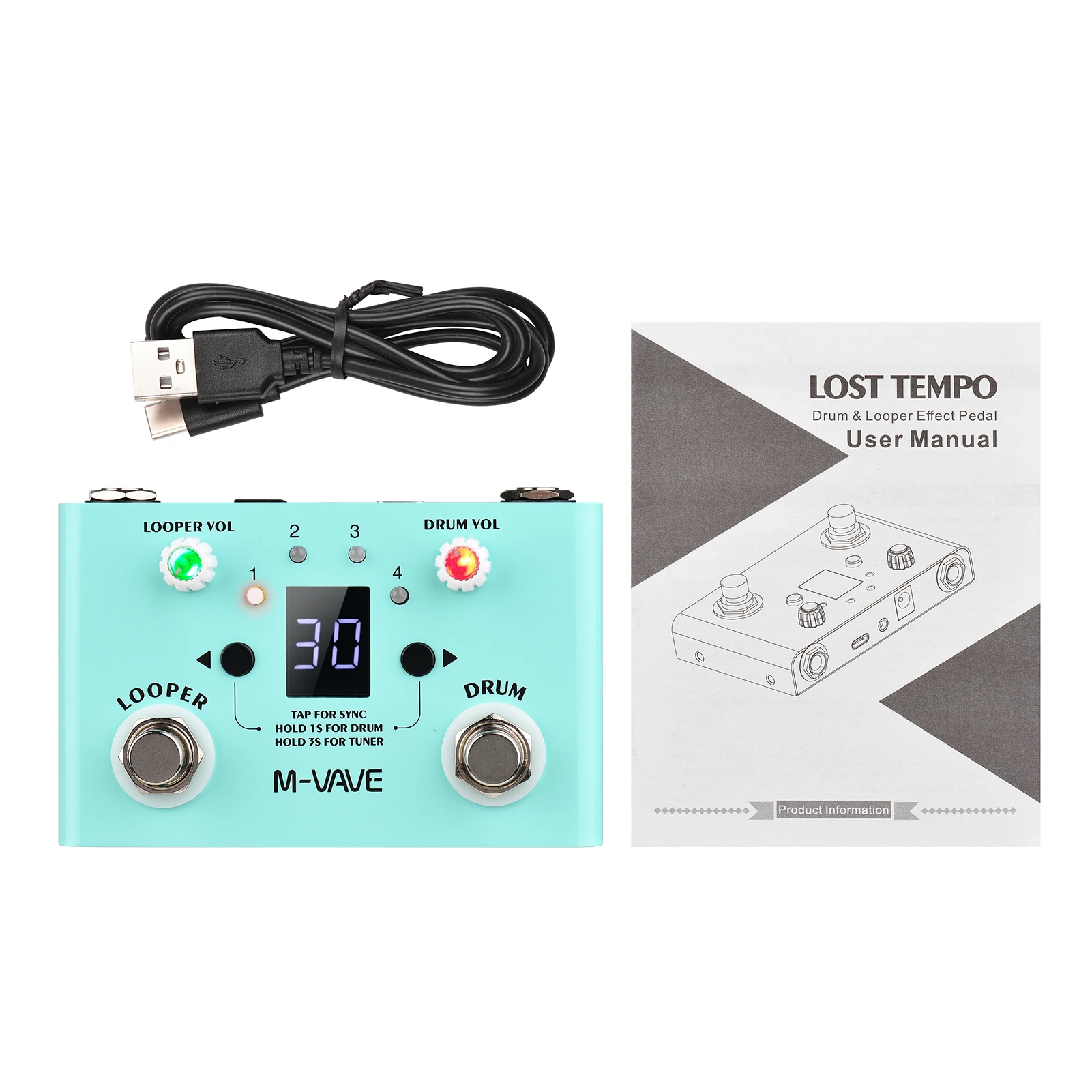 M-VAVE LOST TEMPO Efecto Pedal Tambor y Looper Efector Mini 2 en 1 Looper y Drum Machine Doble interruptor de pie Looper Pedal Looper