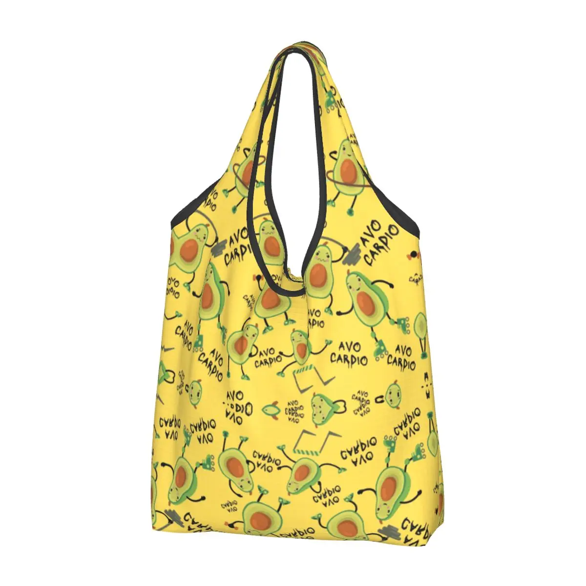 

Custom Reusable Yellow Avo Cardio Funny Fitness Avocado Pattern Shopping Bag Women Tote Bag Portable Groceries Shopper Bags