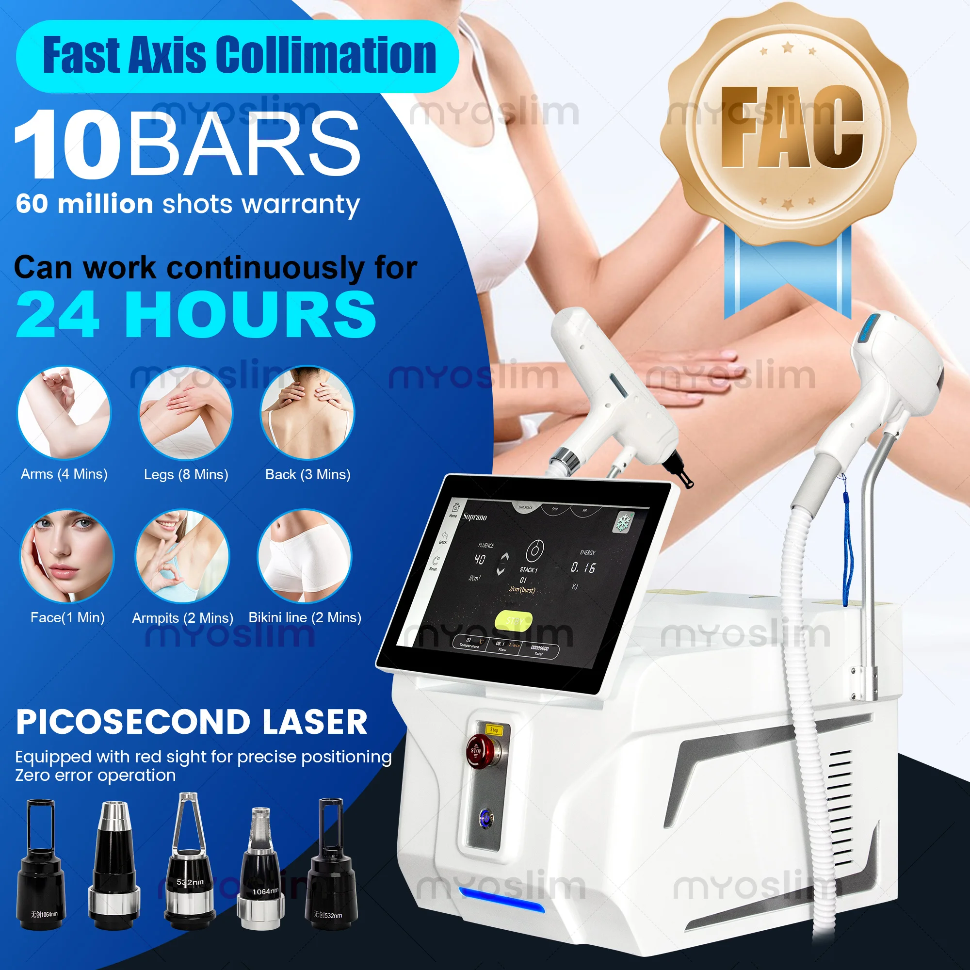 

Diode Laser 4 Wavelength Hair Removal Machine 2 in 1 5000W ND YAG Pico Q Switch Skin Care Machine Permanent Painless Epilation