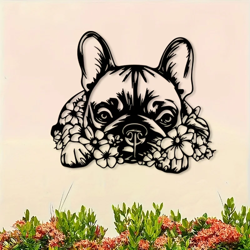 Brand French Bulldog Metal Wall Sculpture Vintage Iron Dog Statue Art Decor For Living Room Garden Home Frenchie Wall Art
