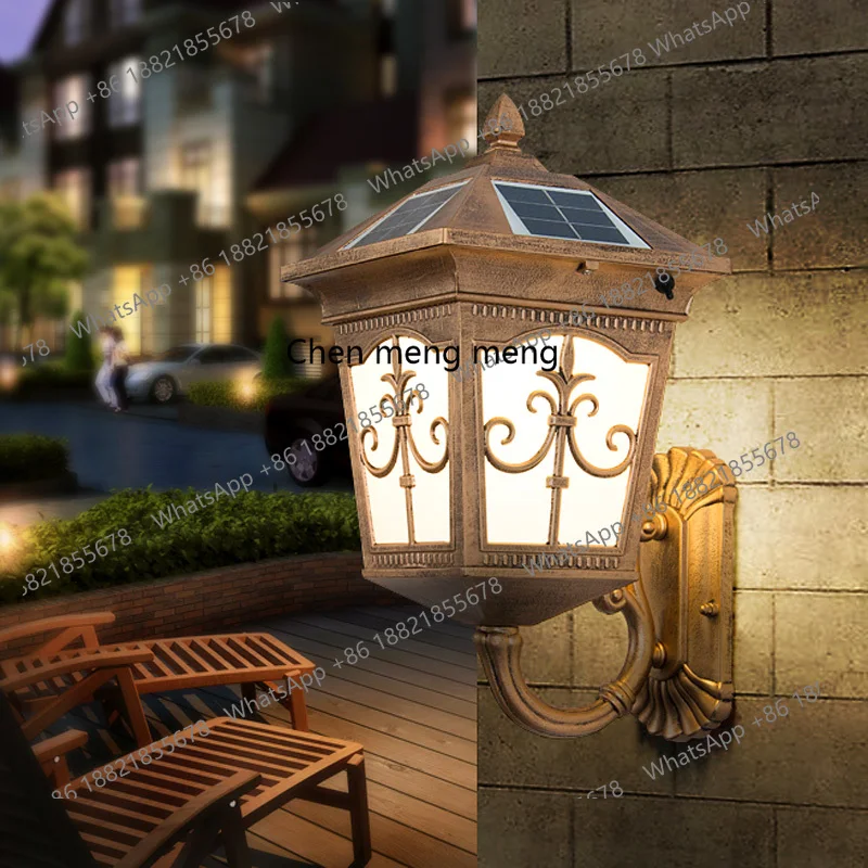 مصباح جداري يعمل بالطاقة الشمسية في الهواء الطلق مقاوم للماء، مصباح LED فائق السطوع، مصباح جداري لشرفة الحديقة الخارجية الأوروبية #1