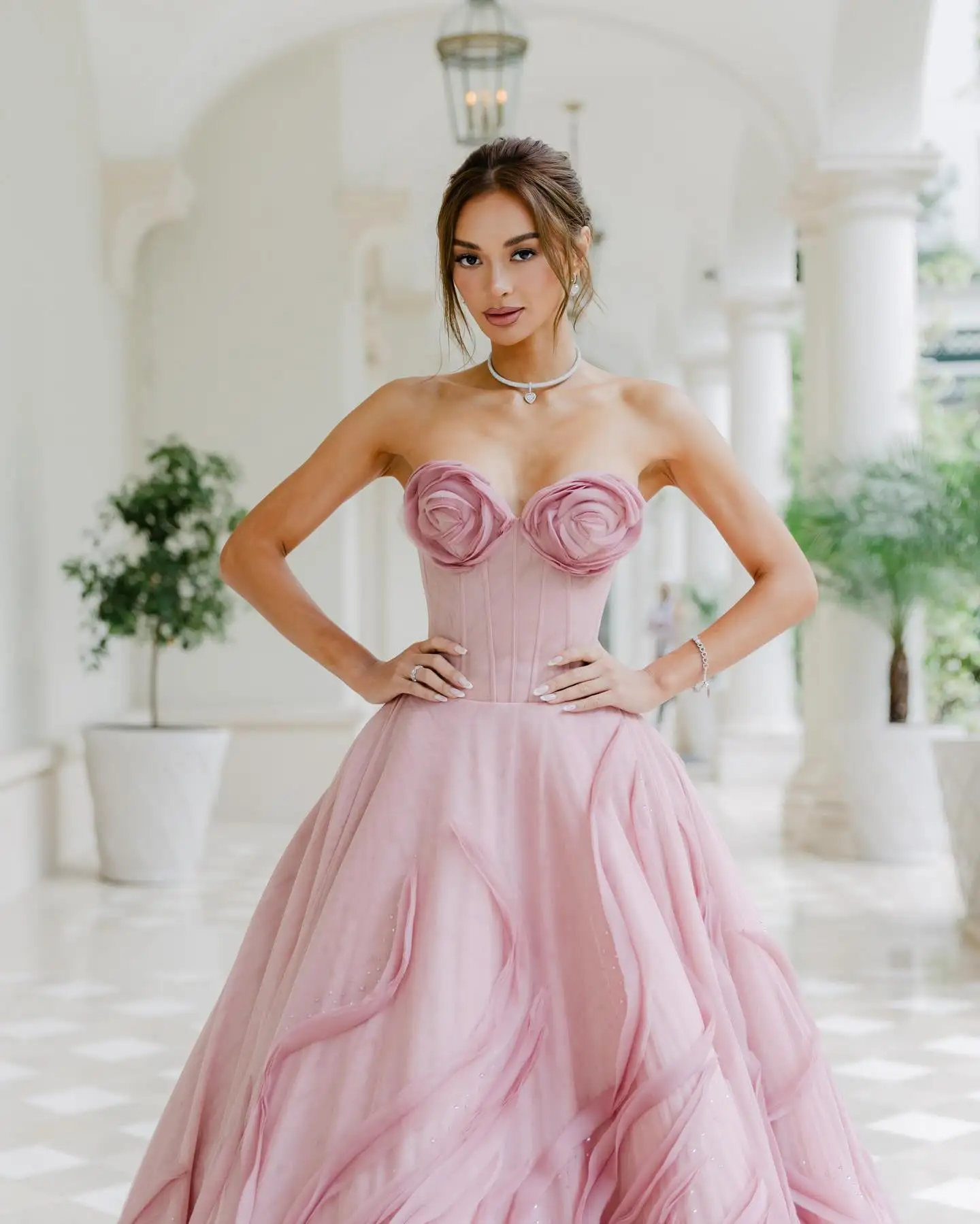 Couture Dusty Rose Pink Long Evening Dresses With Handmade Flower Details Dreamlike Puffy Tutu Tulle Bridal Dress