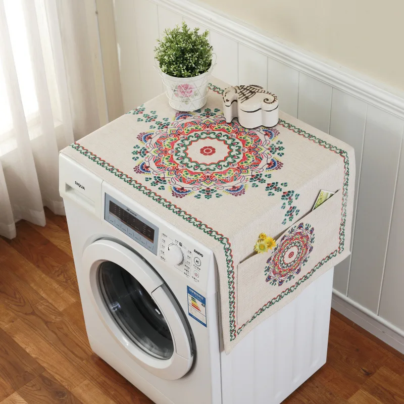 Taobao Printed Linen Refrigerator Cover Washing Machine Cover Multi-Purpose Cover Cloth Pocket Dust Cover Cross-Border One Piece image 6