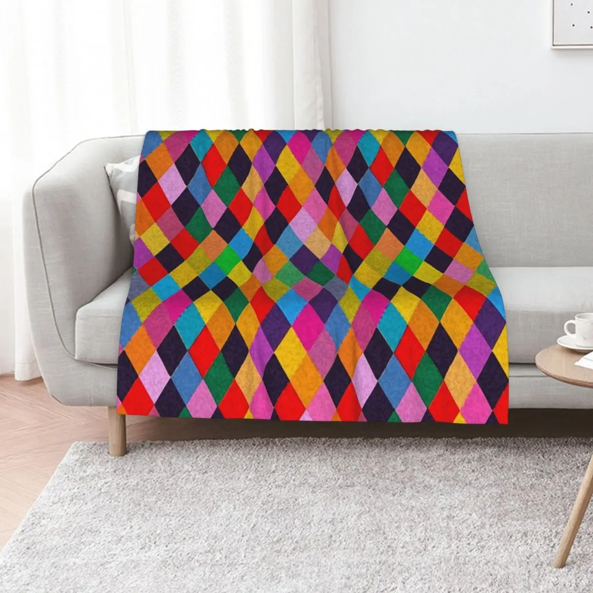 MARDI GRAS HARLEQUIN PATTERN Colorful Rhombi by Bulgan Lumini Throw Blanket Hair Decoratives Bed covers Blankets
