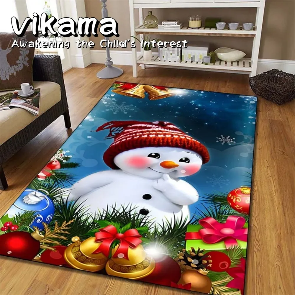VIKAMA Christmas Snowman Carpet, Non Slip Floor Mat for Living Room and Bedroom, Winter Wonderland Decorative Carpet mat