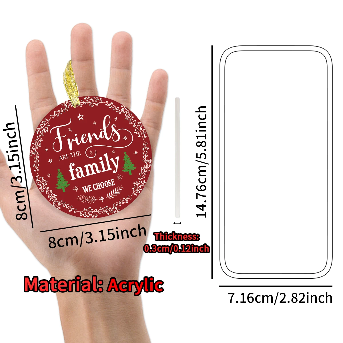 1pc Friendship Acrylic Christmas Ornament,'Friends Are The Family We Choose' Hanging Decor for Window, Christmas Tree Decoration
