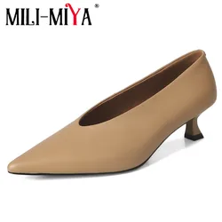 MILI-MIYA décolleté da donna in vera pelle pieno stile retrò moda punta a punta tinta unita Slip On scarpe da festa con tacco sottile