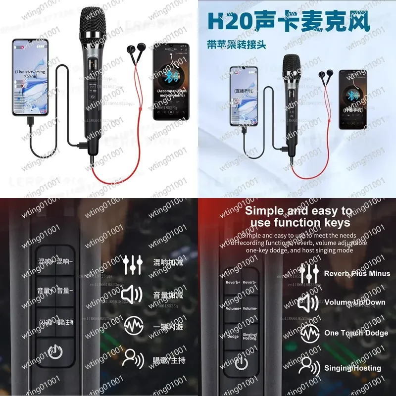 for KTV Vocal Mic with Heart Design Built in Sound Card for Home Outdoor Karaoke Singing Directional Audio Capture All in One