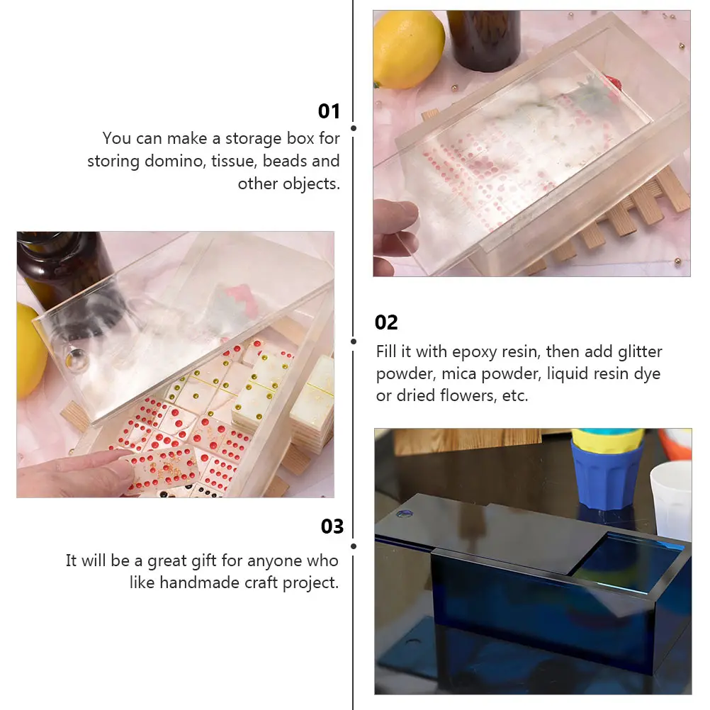 1 set 1 Set Storage Box Mold Silicone Resin Casting Epoxy Box Maker Tissue Domino Case Craft Diy Holder Gift Container Mould
