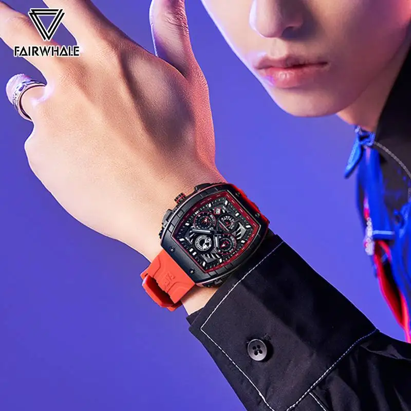 Hot Sports Mens Watch Brands Mark Fairwhale Luxury Waterproof Quartz Watch Fashion Multifunctional Tonneau Wristwatch Man Reloj