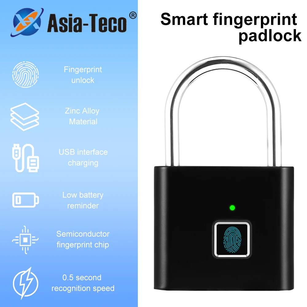 

Outdoor Security Protection Smart Fingerprint Padlock Metal Rainproof Electronic Door Lock Keyless USB Charged Anti Thief Lock