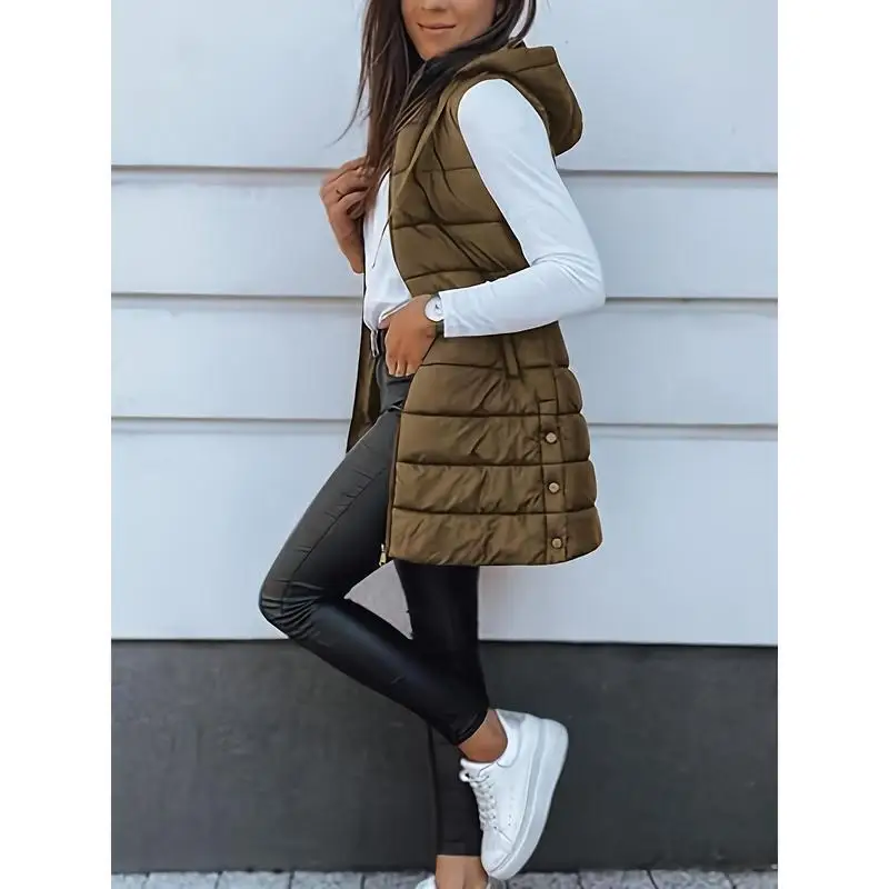 Elegant Hoodie Vest with Pockets 100% Polyester Regular Length Inner Wear for Women Summer Season Fashion Style