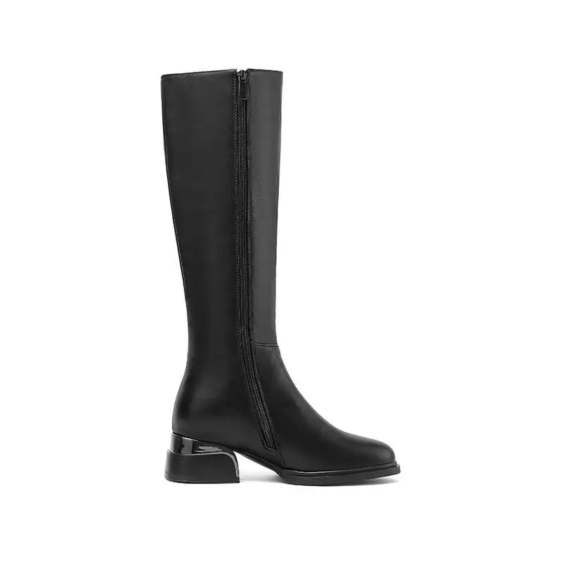 Krazing Pot 2024 Big Size 44 45 Cow Leather Round Toe Med Heel Knee-high Boots Zipper Office Lady Dress Riding Thigh High Boots