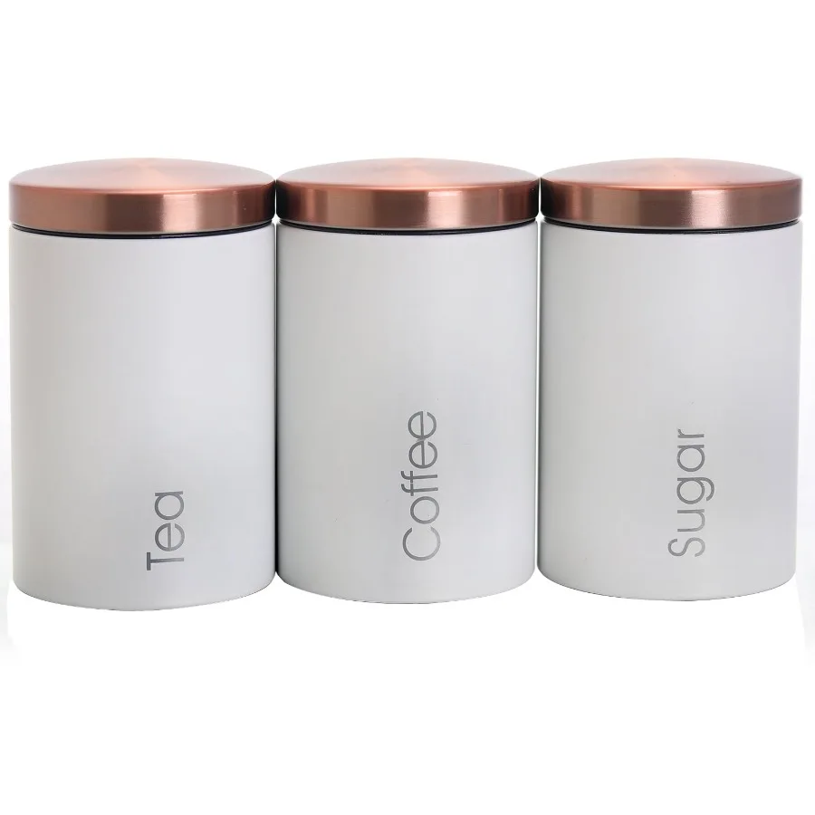 

Essential Kitchen Storage 3 Piece Sugar, Coffee and Tea Canister Set in Matte White